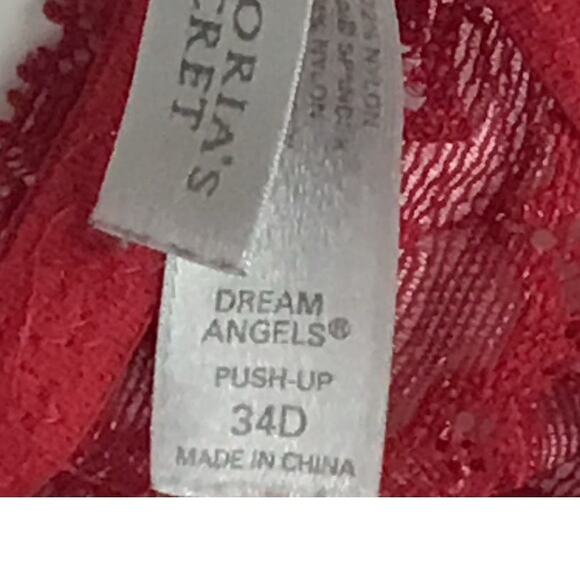 Victoria's Secret Dream Angels Push Up PaddedLipstick Red Lace Trim Bra 34D - Picture 5 of 7